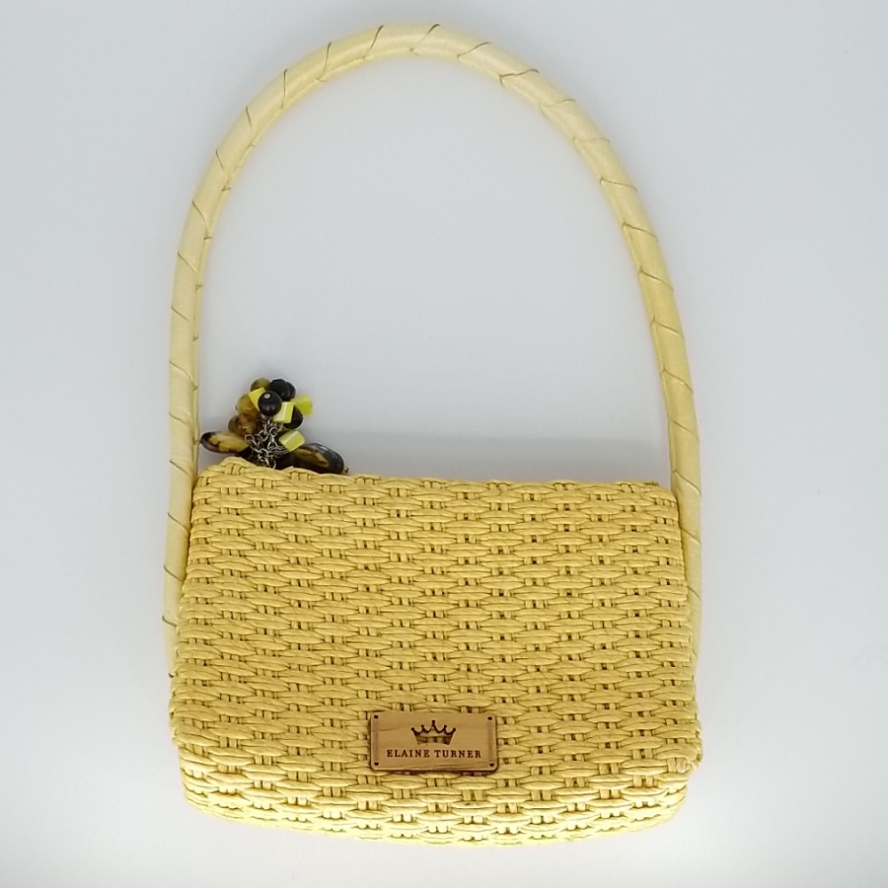 Elaine Turner Woven Raffia Beaded Zipper Purse EUC